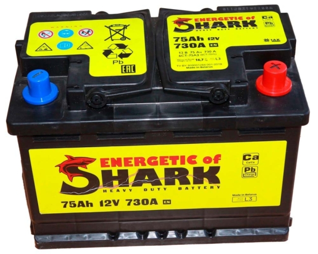 Батарея аккумуляторная ENERGETIC of SHARK ES753R 75А/ч 730А обратная полярн. стандартные (Европа) клеммы