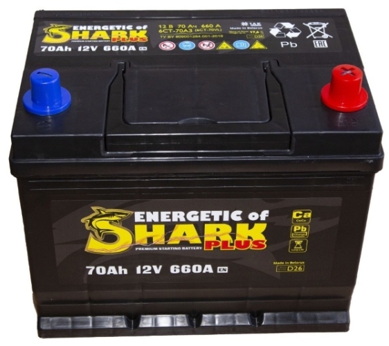 Батарея аккумуляторная ENERGETIC of SHARK ESPA703R 70А/ч 660А обратная полярн. выносные (Азия) клеммы