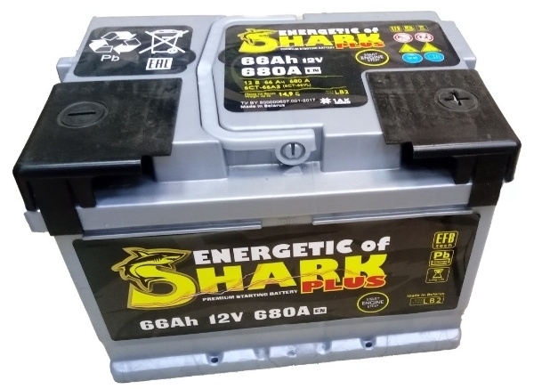 Батарея аккумуляторная ENERGETIC of SHARK ESP663R 66А/ч 680А обратная полярн. стандартные (Европа) клеммы