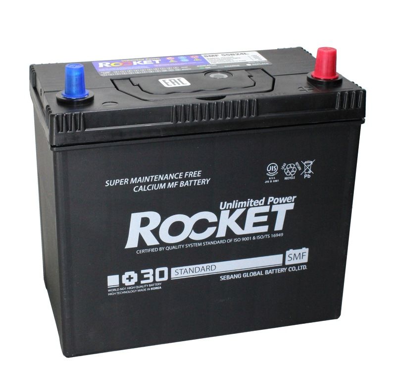 Батарея аккумуляторная ROCKET SMF55B24L 45А/ч 430А обратная полярн. тонкие вынос. (Азия) клеммы