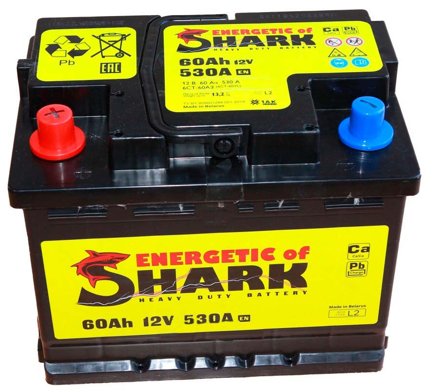 Батарея аккумуляторная ENERGETIC of SHARK ES603L 60А/ч 530А прямая полярн. стандартные (Европа) клеммы