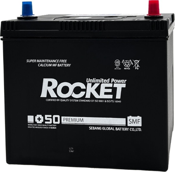 Батарея аккумуляторная ROCKET SMF75B24L 55А/ч 520А обратная полярн. тонкие вынос. (Азия) клеммы