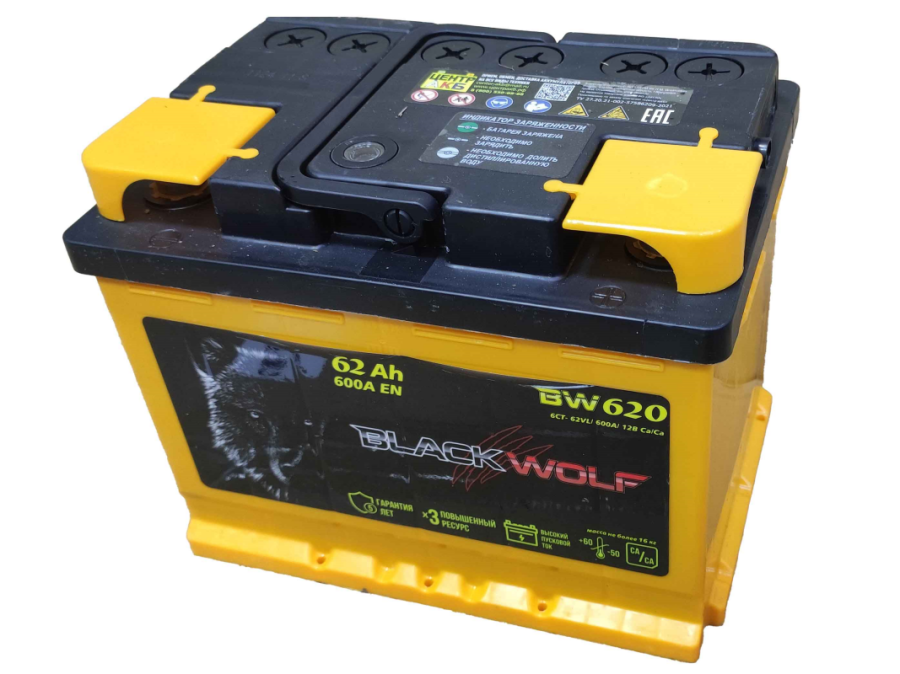Аккумулятор автомобильный Black Wolf 62Ah обратная полярность