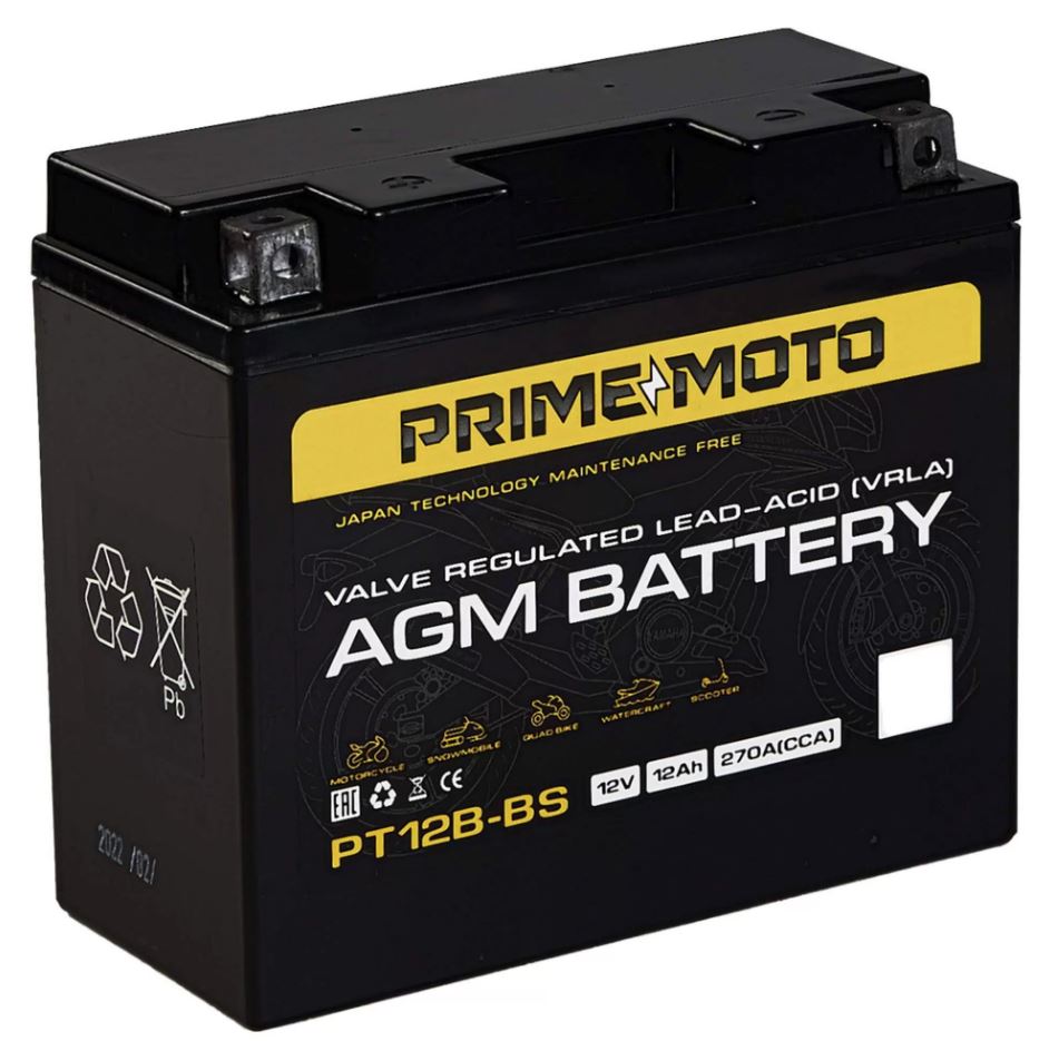 Мото аккумулятор PRIME MOTO PT12B-BS AGM 12 Ач