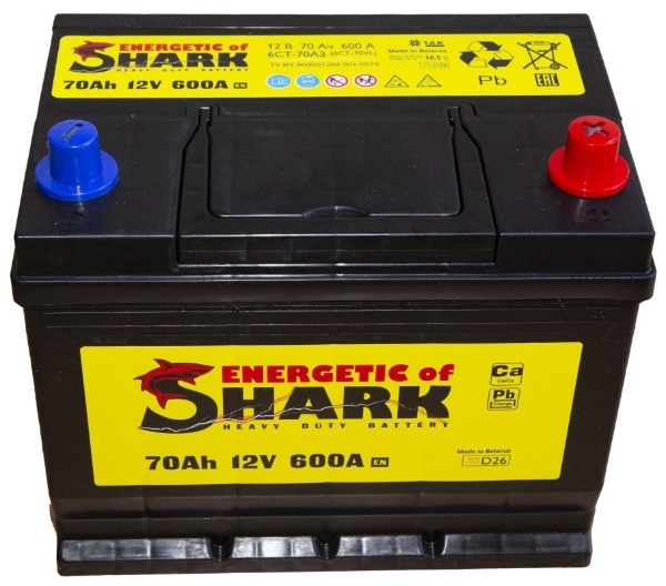 Батарея аккумуляторная ENERGETIC of SHARK ESA703R 70А/ч 600А обратная полярн. выносные (Азия) клеммы