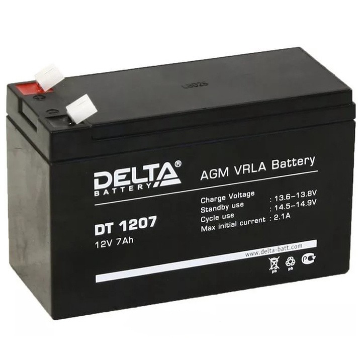 Батарея аккумуляторная DELTA battery DT1207 7А/ч прямая полярн. болтовые мото клеммы