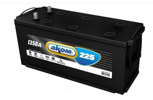 Батарея аккумуляторная АКОМ 6СТ225 225А/ч 1350А прямая полярн. стандартные (Европа) клеммы