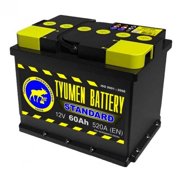 Батарея аккумуляторная TYUMEN BATTERY 6СТ60L1 60А/ч 520А прямая полярн. стандартные (Европа) клеммы 
