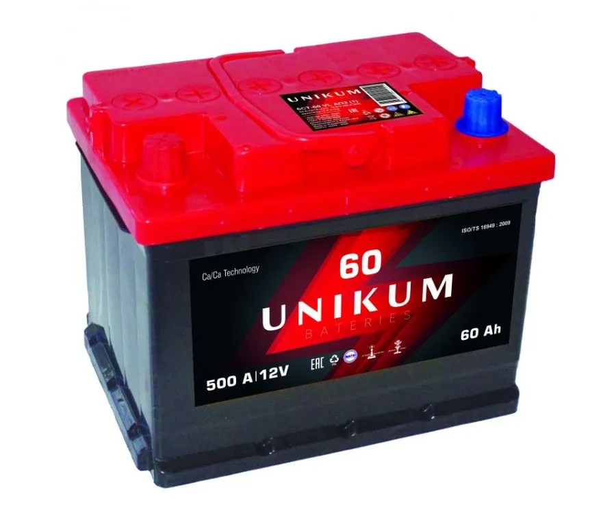Аккумулятор UNIKUM 60Ач 500A, прямая полярность