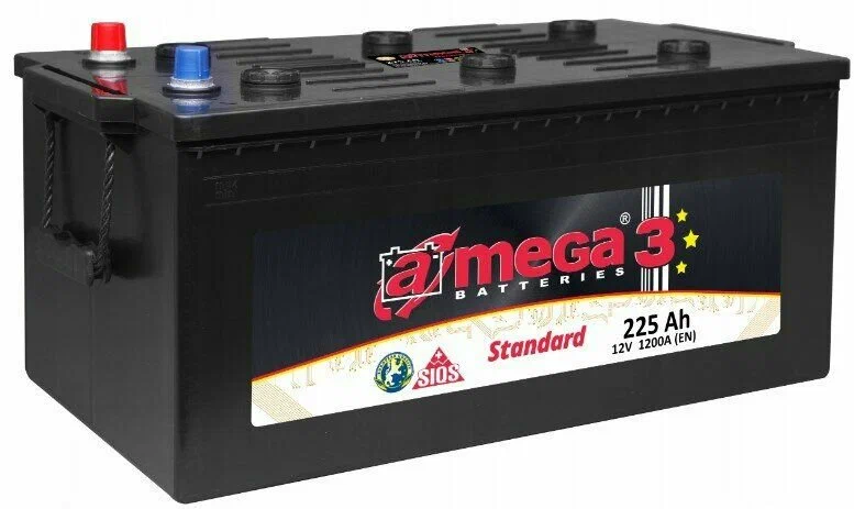 Аккумулятор автомобильный 225 А. ч. AMEGA Standart 1200А обратная полярность 518x275x238