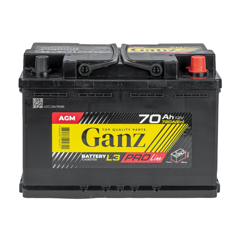 Аккумулятор GANZ G4060700 PRO-Line AGM 70 А/ч обратный R+ 278x175x190 L3 EN 720 А